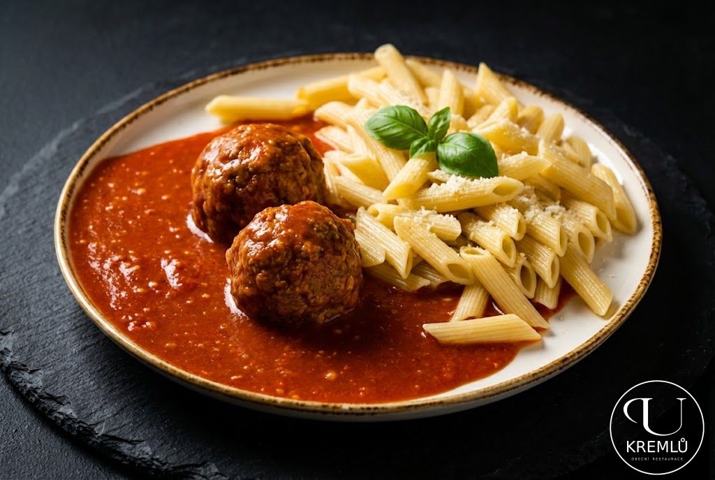 150g Masové koule v rajské omáčce, těstoviny